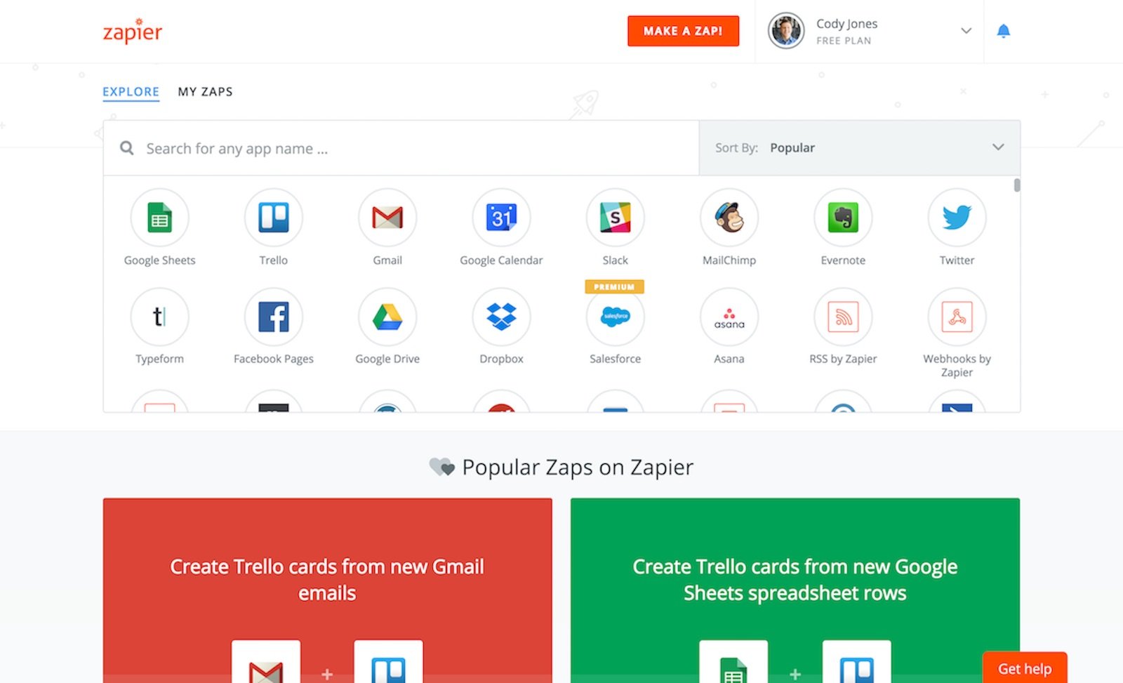 Screenshot of one of business tools - Zapier