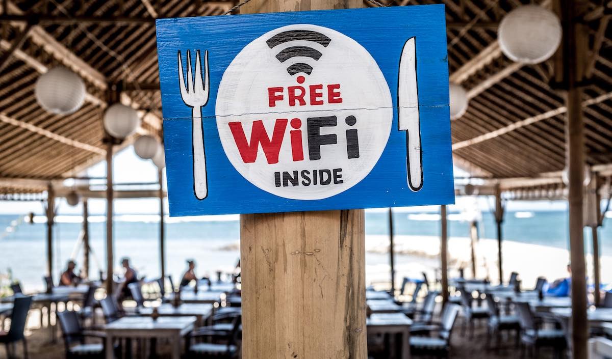 Free WiFi sign in a beach restaurant