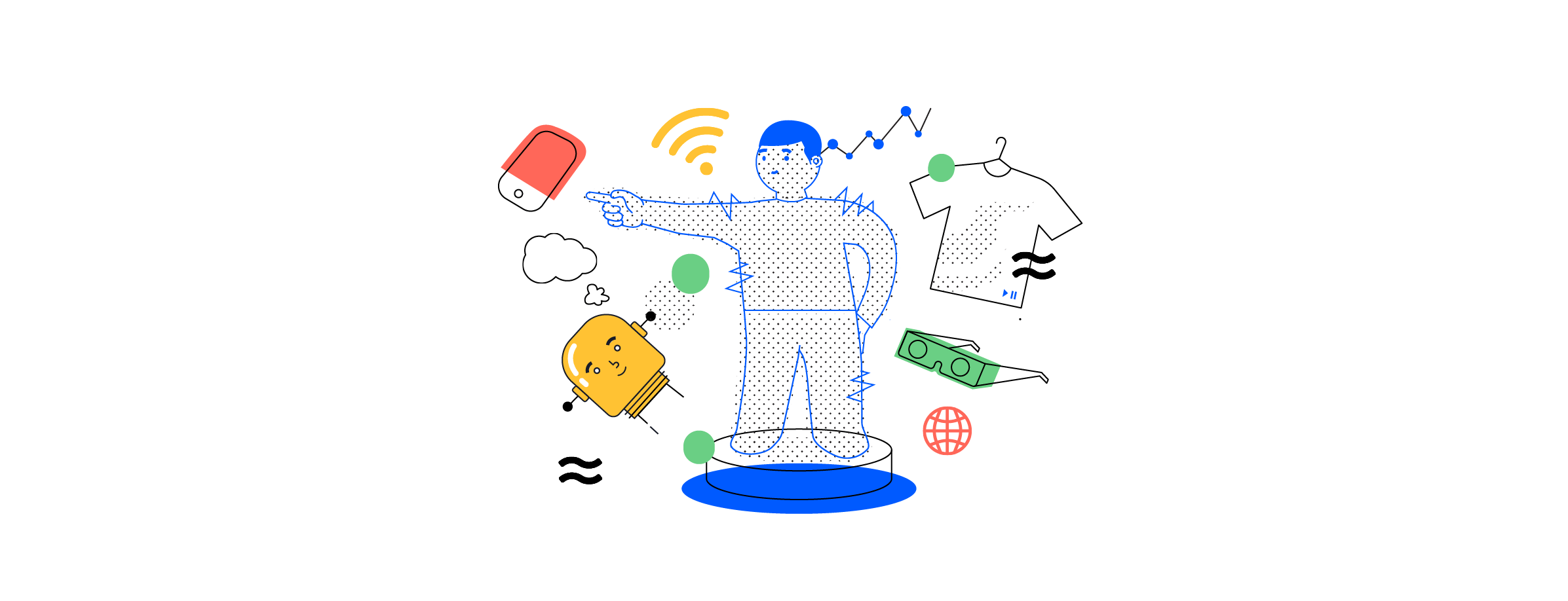 Image of a man surrounded by technologies including Airtame
