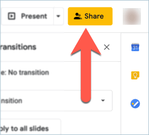 Screenshot from Google Slides showing how to collaborate with teammates in real time using the share button