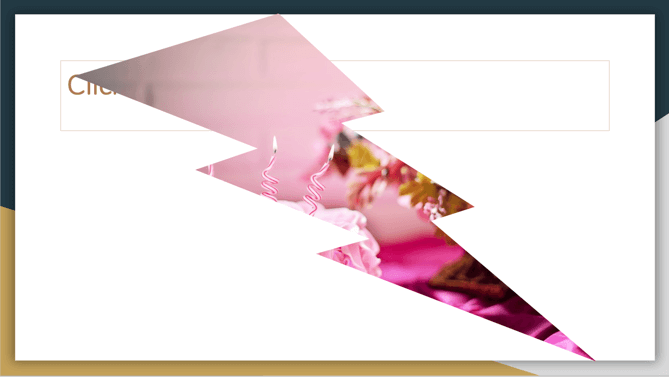 Screenshot from Google Slides showing a lightning shape image of a pink birthday cake